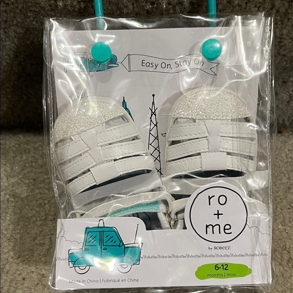 Robeez White Baby Shoes with Teal Accents
